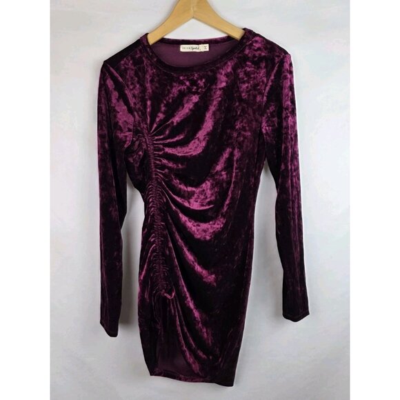 Live To Be Spoiled Women's Dress Large Burgundy Velvet Long Sleeve Mini Dress - Picture 12 of 12